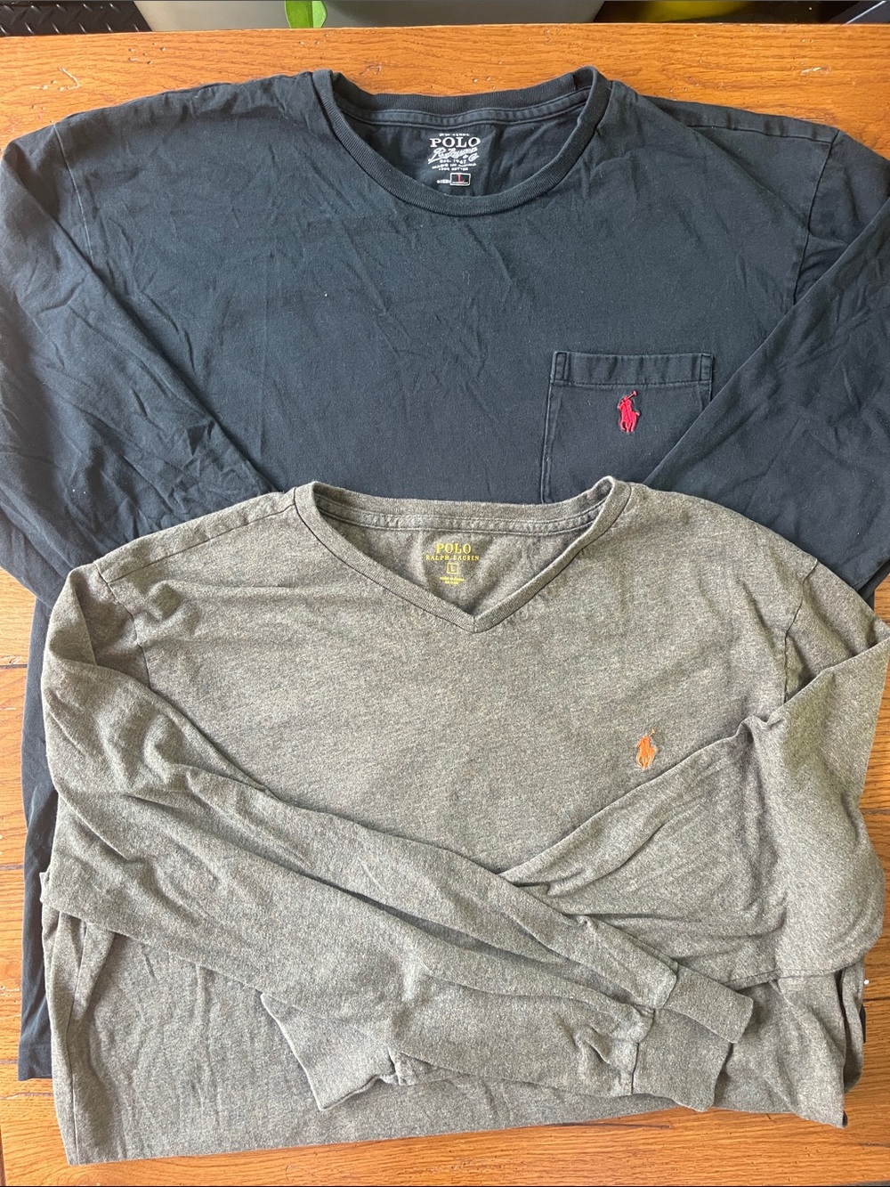 Polo by Ralph Lauren Long-Sleeve Crew & V‑Neck Shirts — Black & Heather Gray